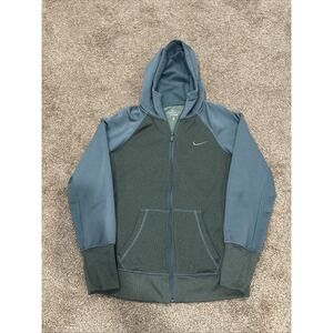 Nike Therma Fit Hoodie Womens Medium Sweatshirt Full Zip Logo Fleece Green